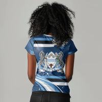 Botswana Independence Day Women V-Neck T-Shirt Raised Fist Map Graphic With National Coat Of Arms