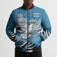 Botswana Independence Day Bomber Puffer Jacket Flying Dove Graphic Zebra Portrait Flag Map
