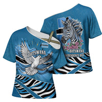 Botswana Independence Day Cross Shoulder Shirt Flying Dove Graphic Zebra Portrait Flag Map