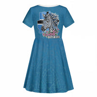 Botswana Independence Day Kid Short Sleeve Dress Flying Dove Graphic Zebra Portrait Flag Map