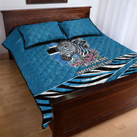 Botswana Independence Day Quilt Bed Set Flying Dove Graphic Zebra Portrait Flag Map