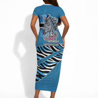 Botswana Independence Day Short Sleeve Bodycon Dress Flying Dove Graphic Zebra Portrait Flag Map