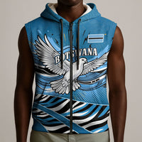 Botswana Independence Day Sleeveless Zip Hoodie Flying Dove Graphic Zebra Portrait Flag Map