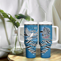 Botswana Independence Day Tumbler With Handle Flying Dove Graphic Zebra Portrait Flag Map