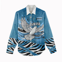 Botswana Independence Day Women Casual Shirt Flying Dove Graphic Zebra Portrait Flag Map