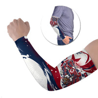North Korea Flag Day Rise With The Flag Arm Sleeves Dynamic Red Star Paint Splatter With Tiger