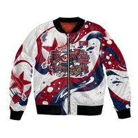 North Korea Flag Day Rise With The Flag Bomber Jacket Dynamic Red Star Paint Splatter With Tiger