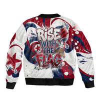 North Korea Flag Day Rise With The Flag Bomber Jacket Dynamic Red Star Paint Splatter With Tiger