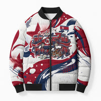 North Korea Flag Day Rise With The Flag Bomber Puffer Jacket Dynamic Red Star Paint Splatter With Tiger
