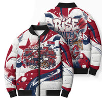 North Korea Flag Day Rise With The Flag Bomber Puffer Jacket Dynamic Red Star Paint Splatter With Tiger