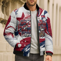 North Korea Flag Day Rise With The Flag Bomber Puffer Jacket Dynamic Red Star Paint Splatter With Tiger