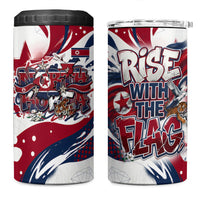 North Korea Flag Day Rise With The Flag 4 in 1 Can Cooler Tumbler Dynamic Red Star Paint Splatter With Tiger