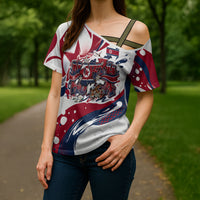 North Korea Flag Day Rise With The Flag Cross Shoulder Shirt Dynamic Red Star Paint Splatter With Tiger