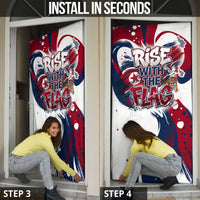 North Korea Flag Day Rise With The Flag Door Cover Dynamic Red Star Paint Splatter With Tiger