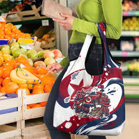 North Korea Flag Day Rise With The Flag Grocery Bag Dynamic Red Star Paint Splatter With Tiger