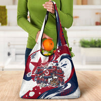 North Korea Flag Day Rise With The Flag Grocery Bag Dynamic Red Star Paint Splatter With Tiger