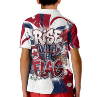 North Korea Flag Day Rise With The Flag Kid Polo Shirt Dynamic Red Star Paint Splatter With Tiger