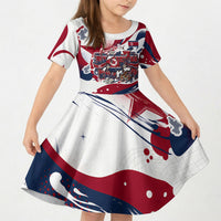 North Korea Flag Day Rise With The Flag Kid Short Sleeve Dress Dynamic Red Star Paint Splatter With Tiger
