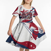North Korea Flag Day Rise With The Flag Kid Short Sleeve Dress Dynamic Red Star Paint Splatter With Tiger