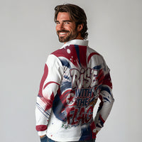North Korea Flag Day Rise With The Flag Long Sleeve Polo Shirt Dynamic Red Star Paint Splatter With Tiger