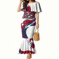 North Korea Flag Day Rise With The Flag Mermaid Dress Dynamic Red Star Paint Splatter With Tiger