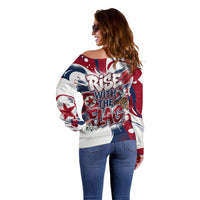 North Korea Flag Day Rise With The Flag Off Shoulder Sweater Dynamic Red Star Paint Splatter With Tiger