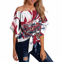 North Korea Flag Day Rise With The Flag Off Shoulder Wrap Waist Top Dynamic Red Star Paint Splatter With Tiger