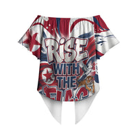 North Korea Flag Day Rise With The Flag Off Shoulder Wrap Waist Top Dynamic Red Star Paint Splatter With Tiger