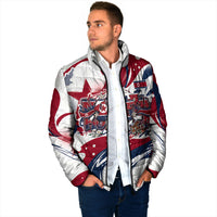 North Korea Flag Day Rise With The Flag Padded Jacket Dynamic Red Star Paint Splatter With Tiger