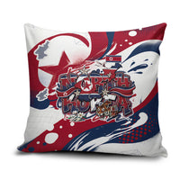 North Korea Flag Day Rise With The Flag Pillow Cover Dynamic Red Star Paint Splatter With Tiger