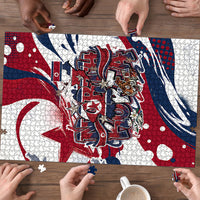 North Korea Flag Day Rise With The Flag Puzzle Dynamic Red Star Paint Splatter With Tiger