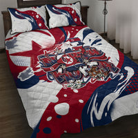 North Korea Flag Day Rise With The Flag Quilt Bed Set Dynamic Red Star Paint Splatter With Tiger