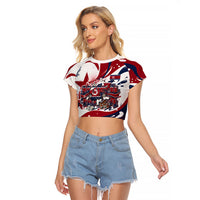 North Korea Flag Day Rise With The Flag Raglan Cropped T Shirt Dynamic Red Star Paint Splatter With Tiger