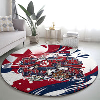 North Korea Flag Day Rise With The Flag Round Carpet Dynamic Red Star Paint Splatter With Tiger