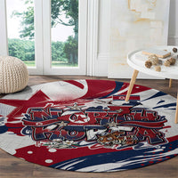 North Korea Flag Day Rise With The Flag Round Carpet Dynamic Red Star Paint Splatter With Tiger
