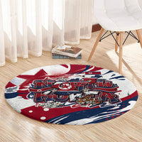 North Korea Flag Day Rise With The Flag Round Carpet Dynamic Red Star Paint Splatter With Tiger