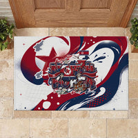 North Korea Flag Day Rise With The Flag Rubber Doormat Dynamic Red Star Paint Splatter With Tiger
