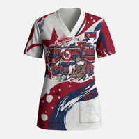 North Korea Flag Day Rise With The Flag Scrub Top Dynamic Red Star Paint Splatter With Tiger