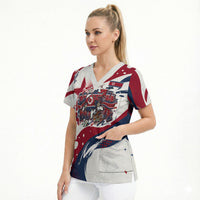 North Korea Flag Day Rise With The Flag Scrub Top Dynamic Red Star Paint Splatter With Tiger