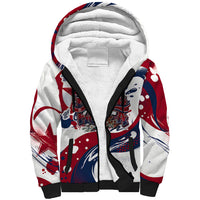 North Korea Flag Day Rise With The Flag Sherpa Hoodie Dynamic Red Star Paint Splatter With Tiger