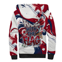 North Korea Flag Day Rise With The Flag Sherpa Hoodie Dynamic Red Star Paint Splatter With Tiger
