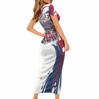 North Korea Flag Day Rise With The Flag Short Sleeve Bodycon Dress Dynamic Red Star Paint Splatter With Tiger