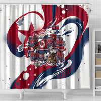 North Korea Flag Day Rise With The Flag Shower Curtain Dynamic Red Star Paint Splatter With Tiger