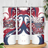 North Korea Flag Day Rise With The Flag Skinny Tumbler Dynamic Red Star Paint Splatter With Tiger