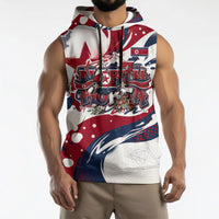 North Korea Flag Day Rise With The Flag Sleeveless Hoodie Dynamic Red Star Paint Splatter With Tiger