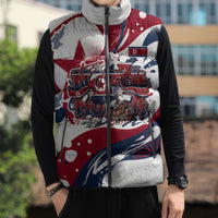 North Korea Flag Day Rise With The Flag Sleeveless Puffer Jacket Dynamic Red Star Paint Splatter With Tiger