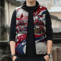 North Korea Flag Day Rise With The Flag Sleeveless Puffer Jacket Dynamic Red Star Paint Splatter With Tiger