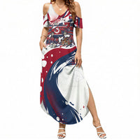 North Korea Flag Day Rise With The Flag Summer Maxi Dress Dynamic Red Star Paint Splatter With Tiger