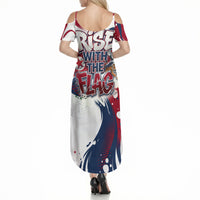 North Korea Flag Day Rise With The Flag Summer Maxi Dress Dynamic Red Star Paint Splatter With Tiger