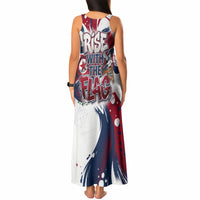 North Korea Flag Day Rise With The Flag Tank Maxi Dress Dynamic Red Star Paint Splatter With Tiger